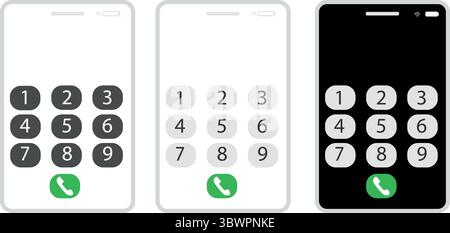 Modern smartphone keypad interface in three distinct color variations for diverse design needs Stock Vector