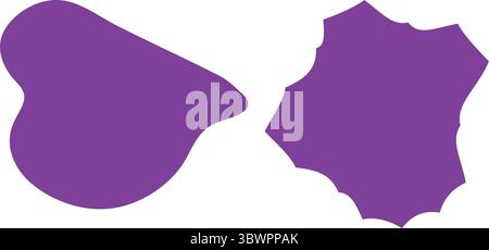 Two abstract purple shapes appear on a clean white backdrop, offering a modern, minimalist design element for creative projects Stock Vector