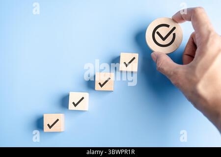 Digital checklist showing step progress, task completion, productivity tracking, project planning Stock Photo