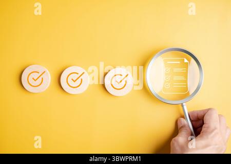 Checklist survey digital document form completed, quality control, and organized data for auditing Stock Photo