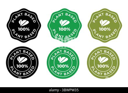 100% Plant Based Vegan Product Labels Set Stock Vector