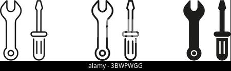 Wrench And Screwdriver Line And Solid Icon Set. Tool And Repair Equipment Outline And Silhouette Symbol Collection. Maintenance And Diy Concept Stock Vector