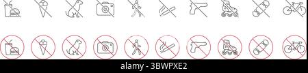 Prohibited Activities And Items Icon Set. No Smoking, Eating ...
