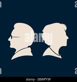 Elderly Couple Arguing, Silhouette Illustration of Grandparents Conflict Stock Vector