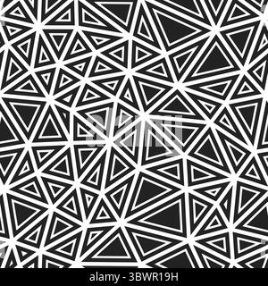 Tileable abstract background. Medium triangle size. Solid shapes in frames. Black and white style. Repeatable pattern. Trending vector tiles. Stock Vector