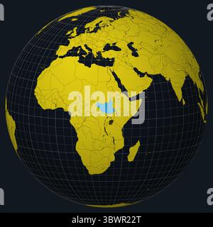 South Sudan on Globe. Country view on the world map in Charcoal Bright Yellow color palette. South Sudan shape on map. Stock Vector