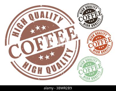 A High Quality Coffee Stamp Vector Set, Grunge Style Premium Roast Label Pack Stock Vector