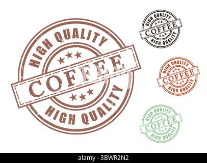 A High Quality Coffee Certified Stamp Collection, Grunge Rubber Artisan Roast Label Set Stock Vector