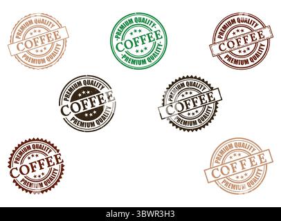 A Premium Quality Coffee Rubber Stamp Collection, Superior Brew Seal Vector Set Stock Vector