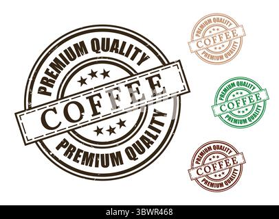 A Premium Quality Coffee Certified Stamp Collection, Grunge Rubber Superior Roast Label Set Stock Vector