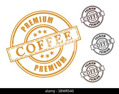 A Premium Coffee Certified Stamp Collection, Grunge Rubber Artisan Brew Label Set Stock Vector