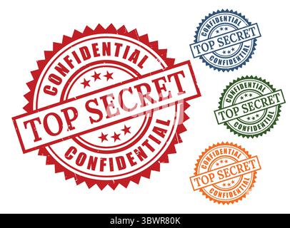 A Top Secret Confidential Seal Bundle, Grunge Rubber Sensitive Data Stamp Icons Stock Vector