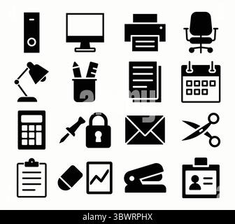 Work Productivity Icons Black & White Sticker Set Big Stock Vector ...