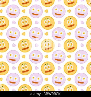 Fried and Boiled Eggs on plate with grilled sausage Like Cute Emoticons Seamless Pattern Breakfast. Isolated Vector illustration Food Poster Motivation Backdrop or promo banners, leaflets, media post Stock Vector