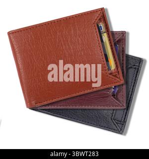Crafted from premium leather, these stylish wallets offer a sleek design with easy card access and durable stitching. A perfect blend of elegance and Stock Photo