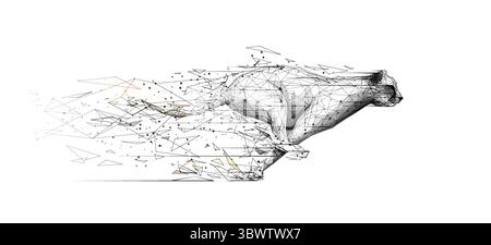 Abstract digital low polygon wireframe of a cheetah in motion Stock Vector