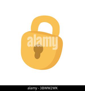 Golden cartoon padlock with keyhole shines in a clean, bold style, ideal for treasure illustrations, underwater chests, and secure object concepts in Stock Vector