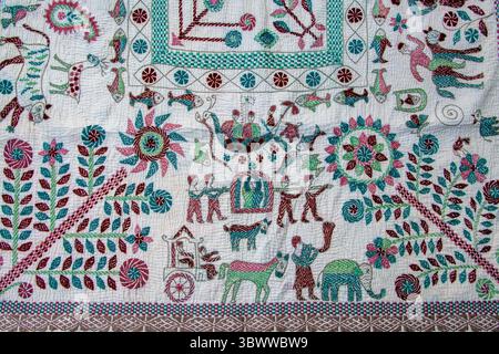 Nakshi kantha art from bangladesh, folk embroidery, colorful threads ...