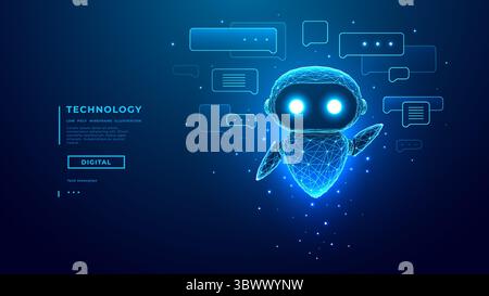 AI Robot Chatbot with Speech Bubbles on Technology Blue Background Stock Vector