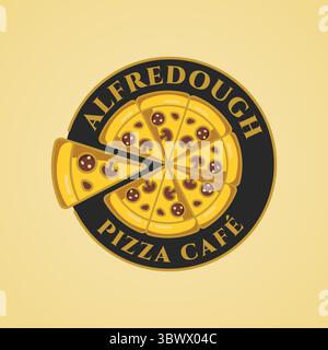 Alfredough Pizza Café Logo – Vector Illustration of Sliced Pizza Emblem Design Stock Vector