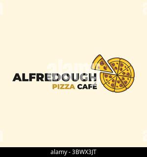 Alfredough Pizza Café Logo – Vector Flat Design of Tasty Pizza Slices and Typography Stock Vector