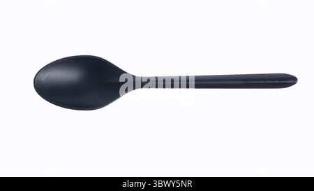 black plastic spoon and fork isolated on white background Stock Photo