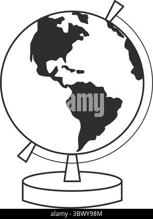 Globe doodle sketch style illustration. World map on ball hand drawn black silhouette. Planet Earth layout, vector element, clip art Stock Vector