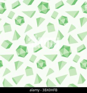 3D Geometric Shapes seamless background, volumetric geometrical green colored shapes isolated on white, Vector illustration Stock Vector