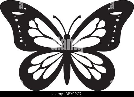 A  beautiful Black and most likely awesome and gorgeous butterfly Flying in the air silhouette vector art illustration with white background Stock Vector