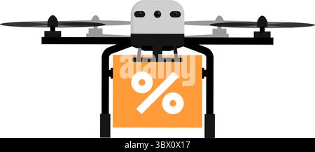Fast drone delivery service, drone flying and delivering items on sale in a box, isolated Stock Vector
