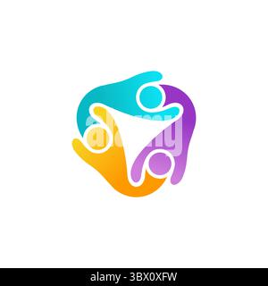 people teamwork logo symbol global modern children team connection icon vector design Stock Vector