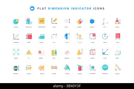 Luggage and pet carrier, package box and room size, ruler thin symbols vector illustration. Dimension arrows for geometric shapes, area and floorplan measurement flat icon set Stock Vector