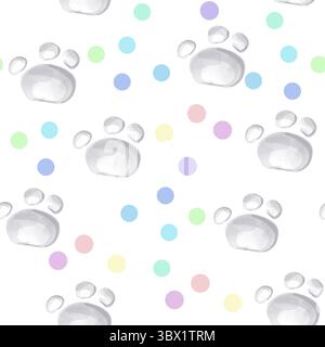 Watercolor seamless pattern background with playful paw prints and colorful dots perfect for wallpaper design Stock Vector