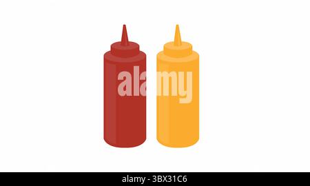 Ketchup and Mustard. Flat editable vectorial illustration of a bottle of ketchup and a bottle of mustard. Stock Vector