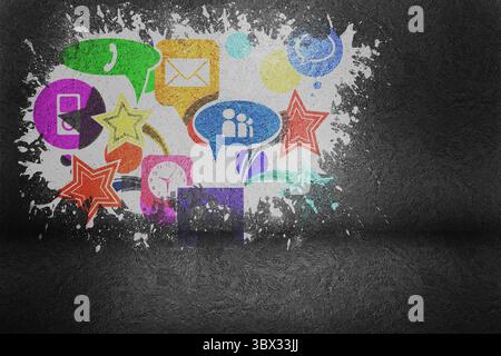 Splash on wall revealing applications Stock Photo