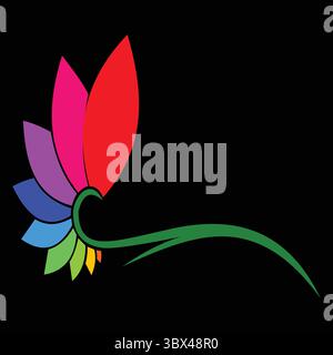 "Vibrant Colorful Flower Illustration"This striking illustration features a vividly colored flower with bold petals in shades of red, pink, blue, and green. Set against a contrasting black background, this artwork is perfect for projects that celebrate beauty, creativity, and nature. Ideal for home decor, greeting cards, or artistic branding. Stock Vector