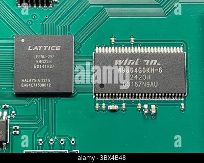 Close-up of a FPGA and SDRAM circuit design on PCB Stock Photo