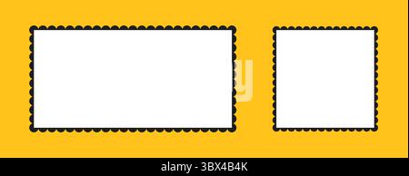 Scalloped frames samples. Rectangle, square shapes backgrounds. Labels, stickers, stamps, crackers, coupons, forms. Flower flat silhouette lace Stock Vector