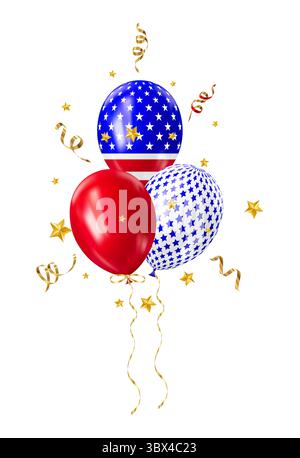 Realistic 3D balloons in USA colors and flags Stock Vector