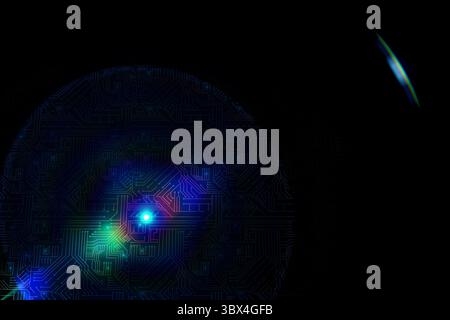 Glowing circuit board on black background Stock Photo