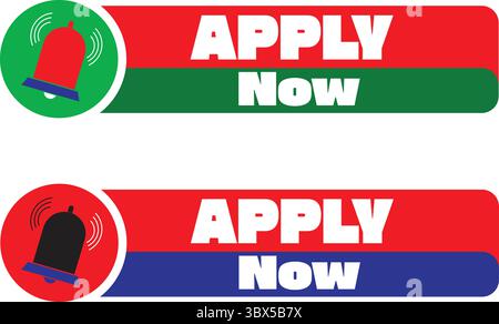 Dual color apply now vector labels in red green and blue for app notification or web banner interface Stock Vector