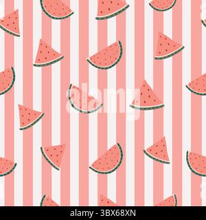 Pink and white stripe pattern watermelon pattern Stock Vector