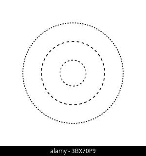 Dotted circle target. Triple ring outline. Bullseye radar icon. Vector focus symbol. Stock Vector