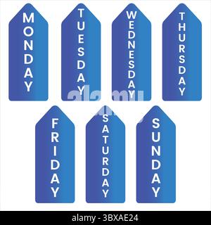 Seven days of the week design in blue gradient on a plain white background. Editable vector poster for social media, education, and digital projects. Stock Vector