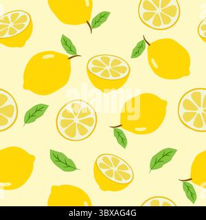 Lemonade slices seamless pattern cartoon summer background. Stock Vector