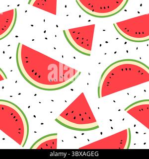 Watermelons slices and seeds seamless pattern summer background. Stock Vector