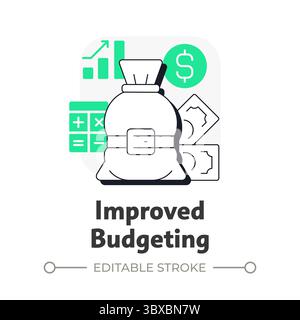 Improved budgeting flat outline concept icon Stock Vector
