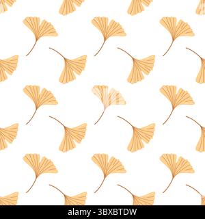 Seamless Autumn Pattern with Hand Drawn Gingko Leaves Cute Botanical Vector Background Stock Vector