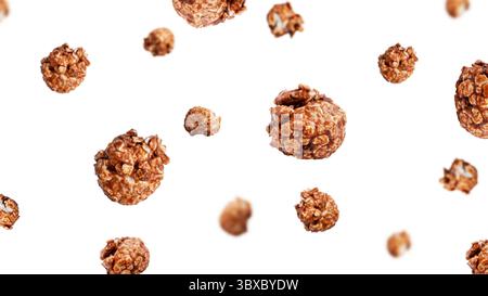 Flying caramel popcorn isolated on white background. High quality photo Stock Photo