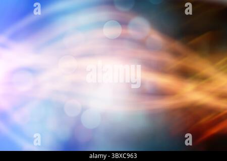 Flat design swirling light with bokeh glowing over transparent backdrop, blending blue to gold Stock Photo
